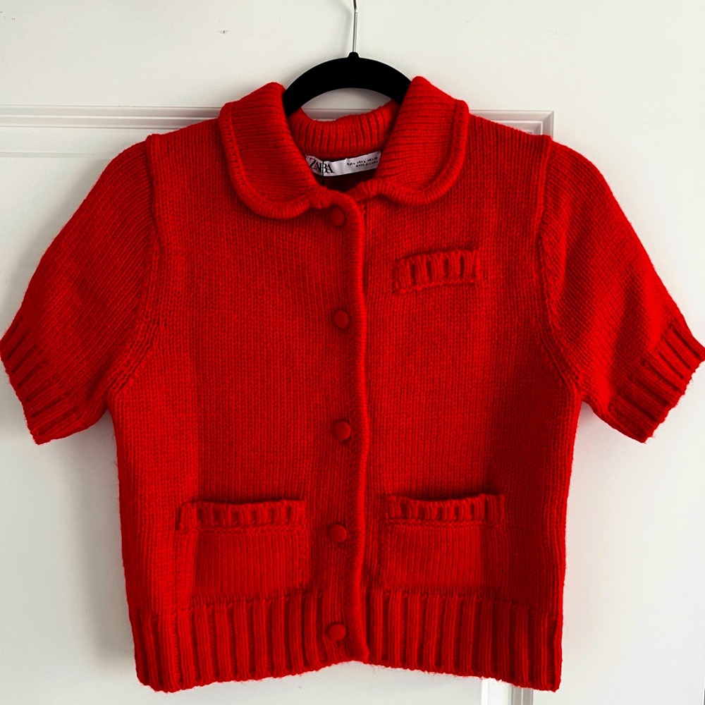 Zara Red Short Sleeve Knit Cardigan